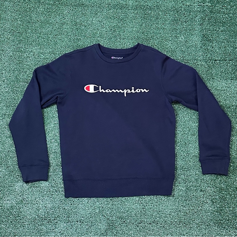 Champion Sweater Youth Size Large Blue Pullover Long Sleeve Embroidered
